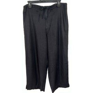 Jaclyn Smith Sport Yoga Pants LARGE Tie Belt Wide Leg Capri Style Black